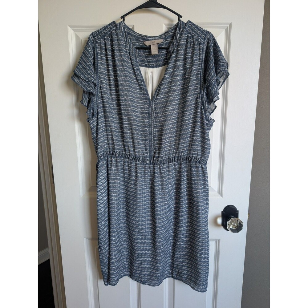 H&M Women’s XL Blue Flutter Sleeve Casual Dress Fit & Flare Coastal Summer Beach